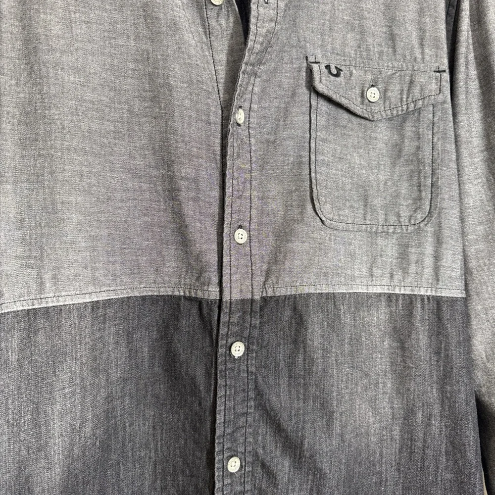 True Religion Western Shirt Mens Size XL Gray Black Slim Fit Color Block